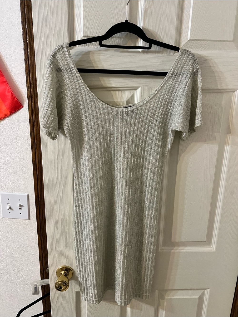 Vintage Ribbed Short Sleeve Sheer silver Mini Dress